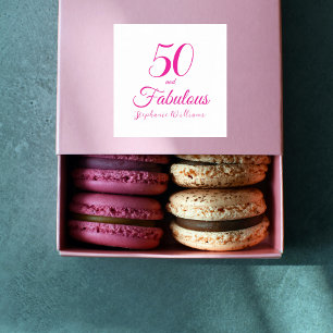 50 en Fabulous Script Roze 50ste verjaardagsfeestj Vierkante Sticker