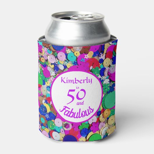 50 en Fabulous Sequin Verjaardag Koelbox Blikjeskoeler (Blikje Voorkant)