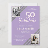 50 en Fabulous Silver Glitter 2 Foto Verjaardag Kaart (Voorkant)