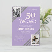 50 en Fabulous Silver Glitter 2 Foto Verjaardag Kaart (Staand voorkant)