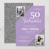 50 en Fabulous Silver Glitter 2 Foto Verjaardag Kaart (Voorkant / Achterkant)