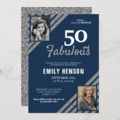 50 en Fabulous Silver Glitter 2 Foto Verjaardag Kaart (Voorkant / Achterkant)