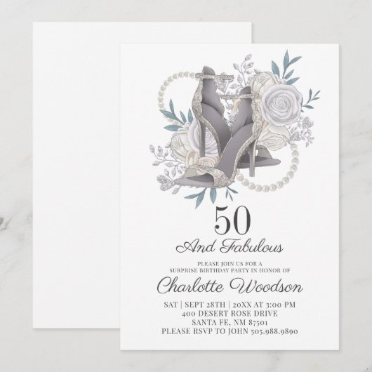 50 en Fabulous Silver Glitter Dansende Shoes Kaart (Voorkant / Achterkant)