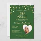 50 en Fabulous Solid Green en Gold Birthday Kaart (Voorkant)
