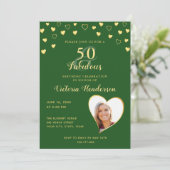 50 en Fabulous Solid Green en Gold Birthday Kaart (Staand voorkant)