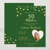 50 en Fabulous Solid Green en Gold Birthday Kaart (Voorkant / Achterkant)