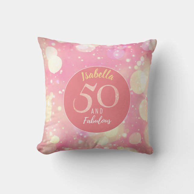50 en Fabulous Sparking Salmon Pink & Gold Kussen (Voorkant)
