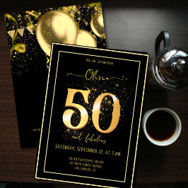 50 en Fabulous Sparkling Gold Black Verjaardag Kaart