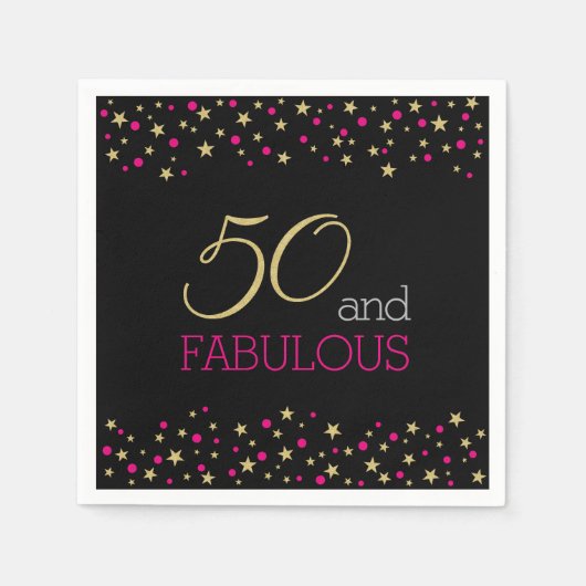 50 en Fabulous Stars en Hot Pink Confetti Stippen Servet (Voorkant)