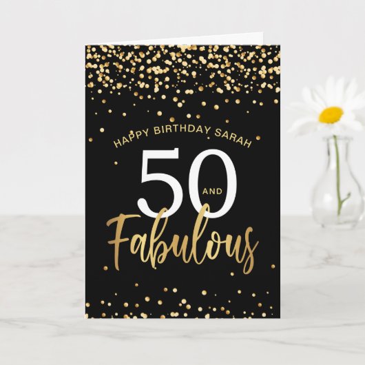 50 En Fabulous Stijlvol Goud & Zwart Verjaardagsfe Kaart (Kleine Plant)