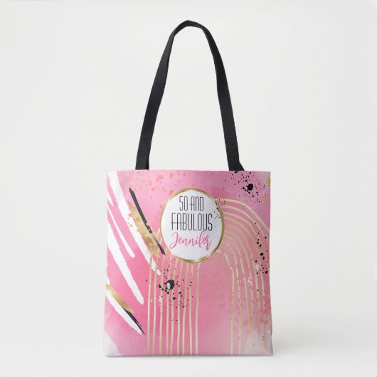 50 en Fabulous Stijlvol Meisje Abstract Roze Zwart Tote Bag (Voorkant)