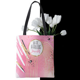 50 en Fabulous Stijlvol Meisje Abstract Roze Zwart Tote Bag