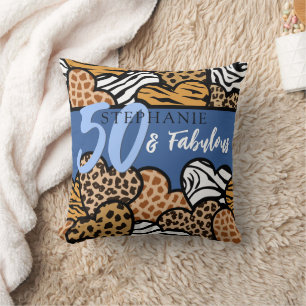 50 en Fabulous Stijlvolle Blauwe Dier Print Harten Kussen