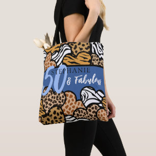 50 en Fabulous Stijlvolle Blauwe Dier Print Harten Tote Bag
