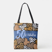 50 en Fabulous Stijlvolle Blauwe Dierenprint Harte Tote Bag (Achterkant)