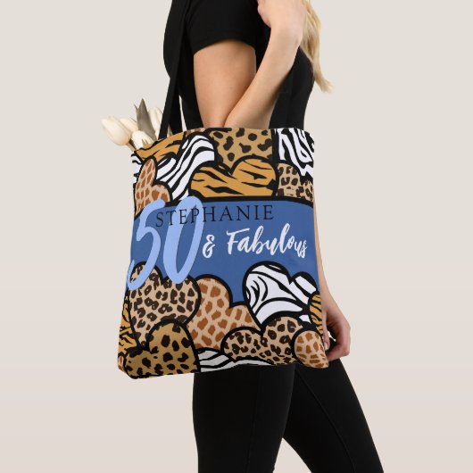 50 en Fabulous Stijlvolle Blauwe Dierenprint Harte Tote Bag (Dichtbij)