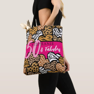 50 en Fabulous Stijlvolle Roze Dierenprint Harten Tote Bag