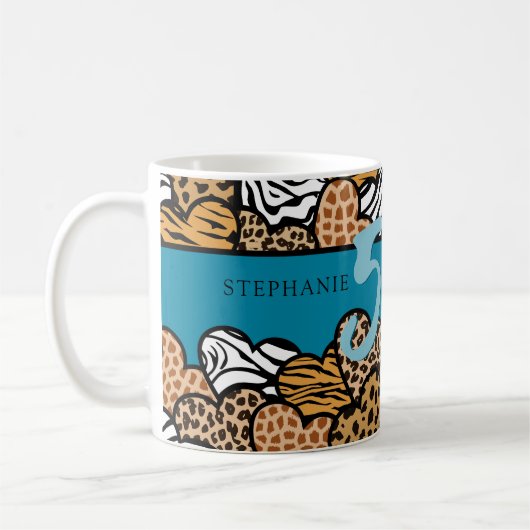 50 en Fabulous Stijlvolle Teal Dierenprint Harten Koffiemok (Links)