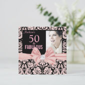 50 en Fabulous Stylish roze damask bow-verjaardag Kaart (Staand voorkant)