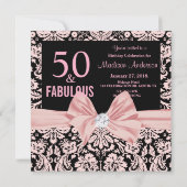 50 en Fabulous Stylish roze damask bow-verjaardag Kaart (Achterkant)