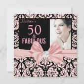 50 en Fabulous Stylish roze damask bow-verjaardag Kaart (Voorkant)