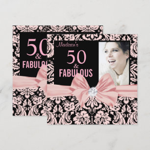 50 en Fabulous Stylish roze damask bow-verjaardag Kaart