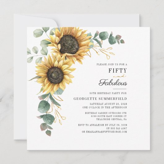 50 en Fabulous Sunflower Eucalyptus 50th Birthday Kaart (Voorkant)