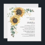 50 en Fabulous Sunflower Eucalyptus 50th Birthday Kaart<br><div class="desc">50 en Fabulous Sunflower Eucalyptus 50th Birthday Invitation populair en trendy layout met florale botanische foliage</div>