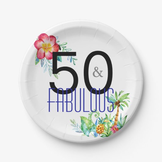50. en Fabulous Tropical 50th Birthday Party Papieren Bordje (Voorkant)