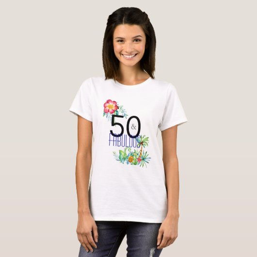 50. en Fabulous Tropical 50th Birthday Party T-shirt (Voorkant volledig)