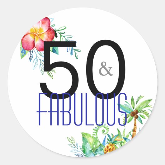 50 en Fabulous Tropical 50th Birthday Stickers (Voorkant)