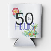 50 en Fabulous Tropical 50th Verjaardag Blikjeskoeler (Voorkant)