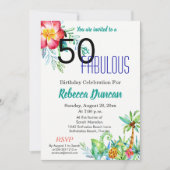 50. en Fabulous Tropical Floral Birthday Party Kaart (Voorkant)