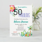 50. en Fabulous Tropical Floral Birthday Party Kaart (Staand voorkant)