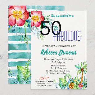 50. en Fabulous Tropical Floral Birthday Party Kaart