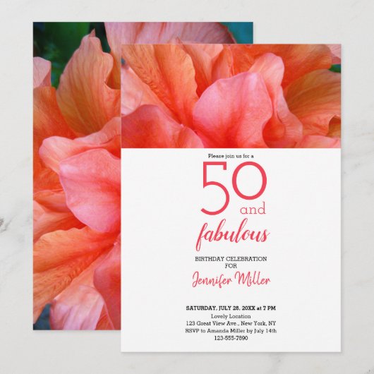 50 en Fabulous Tropical Flower Photo Birthday Kaart (Voorkant / Achterkant)