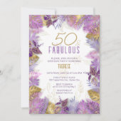 50 en Fabulous Tropical Paars Gold 50th Birthday Kaart (Voorkant)