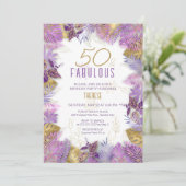 50 en Fabulous Tropical Paars Gold 50th Birthday Kaart (Staand voorkant)
