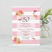50 en Fabulous Tropical Pink Birthday Invitation Kaart (Staand voorkant)