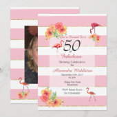 50 en Fabulous Tropical Pink Birthday Invitation Kaart (Voorkant / Achterkant)