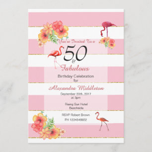 50 en Fabulous Tropical Pink Birthday Invitation Kaart