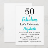 50 en Fabulous Turquoise Birthday Kaart (Voorkant / Achterkant)