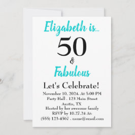 50. en Fabulous Turquoise Birthday Party Kaart