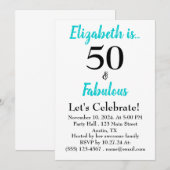 50. en Fabulous Turquoise Birthday Party Kaart (Voorkant / Achterkant)