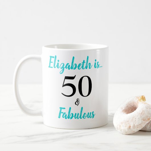 50. en Fabulous Turquoise Birthday Party Koffiemok (Met donut)