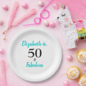 50. en Fabulous Turquoise Birthday Party Papieren Bordje (Feest)