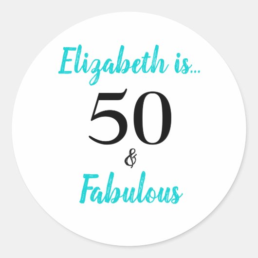 50. en Fabulous Turquoise Birthday Party Ronde Sticker (Voorkant)