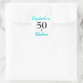 50. en Fabulous Turquoise Birthday Party Vierkante Sticker (Tas)