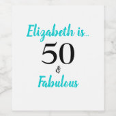 50. en Fabulous Turquoise Birthday Party Wijn Etiket (Enkel label)