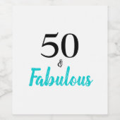 50. en Fabulous Turquoise Birthday Party Wijn Etiket (Enkel label)